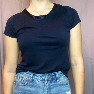 Navy tee with Silk Neckline Collar